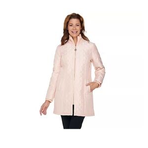 Pre-owned Dennis Basso Ivory Water Resistant Quilt Coat, size M